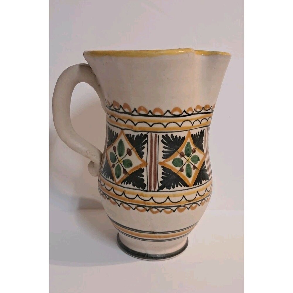 VTG Pablo Sanguino Toledo Spanish Pottery Sangria Pitcher Signed Spain Folk Art